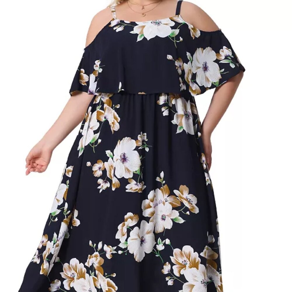 Plus Size Summer Dresses for Women Square Neck Adjustable Strap Beach Sundress
